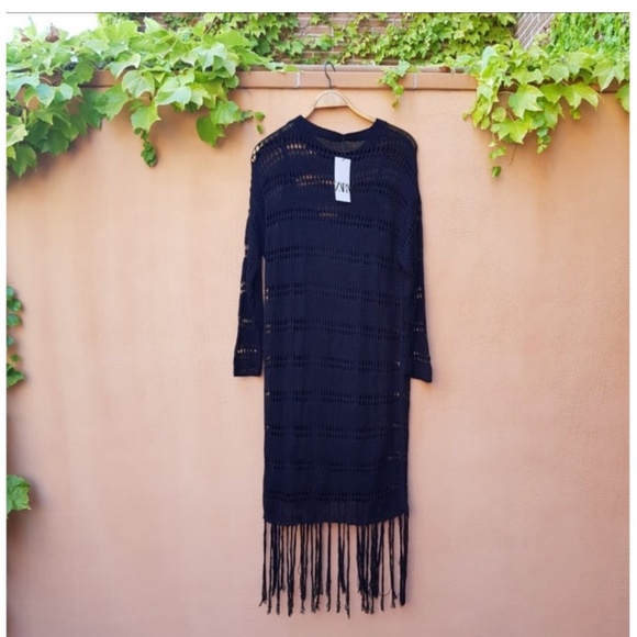 NWT Zara Fringe Crochet Dress Sz. L - Picture 5 of 6